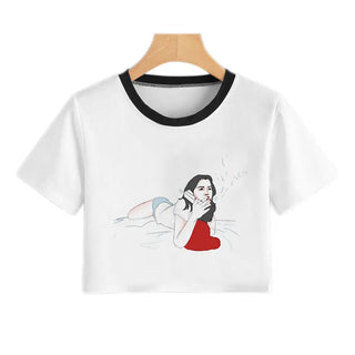 2020 New Summer Sexy Girls Printing Fashion Harajuku Sexy Tank Crop Top Mujer White Tops Clothes Women Croptop Short Sleeve ALODIA STORE