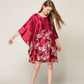 Plus Size Nightgown Sleepwear Women's Summer Nightwear Robe Lady Sexy Nightdress Silk Rayon Loose Bathrobe Gown Home Dress ALODIA STORE