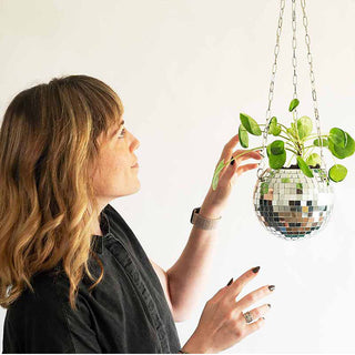 Disco Ball Hanging Flower Pot For Indoor Plants Bohemian Style Flower Planter Pots Rope Mirror Hanging Basket Garden Decor Vase ALODIA STORE