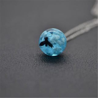 Chic Transparent Resin Rould Ball Moon Pendant Necklace Women Blue Sky White Cloud Chain Necklace Fashion Jewelry Gifts for Girl ALODIA STORE