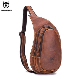 BULLCAPTAIN Leather Crossbody Bag Men Crazy Horse Leather Chest Bags New Fashion Multi-function card bag's mobile phone bages ALODIA STORE