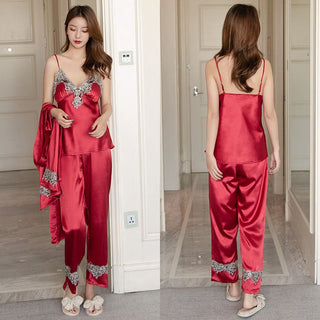 4PCS Satin Sleepwear Lady Pajamas Suit Nighty&amp;Robe Set Sexy Intimate Lingerie Casual Bridal Wedding Gift Homewear Nightgown ALODIA STORE