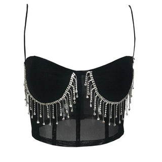 crystal tassels mesh bralette crop tops women push up croptop 2020 night out club party sexy beach wear chic ladies summer tops alodia store