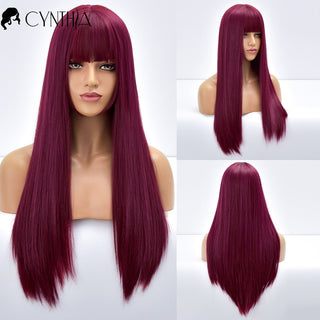 Blonde Ombre Long Straight Gold Synthetic Wig With Bangs For Black White Women Heat Resistant Fiber Daily Hair Cosplay Wigs ALODIA STORE
