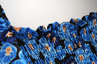 Vintage Blue Floral Print Dress Women Lantern Sleeve Square Neck A-line Dress Modern Female Holiday Summer Mini Chiffon Dress ALODIA STORE