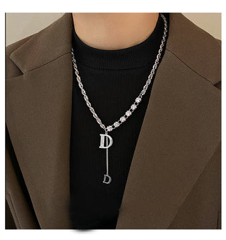 Design Sense Micro Setting Zircon D Letter Pendant Long Necklace Winter Sweater Chain Fashion Jewelry For Woman Girls Party Gift ALODIA STORE