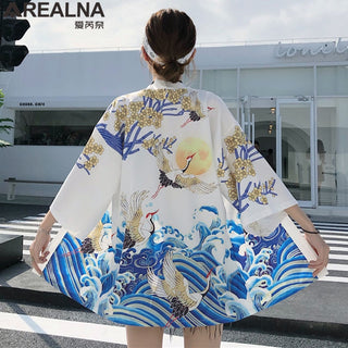 Haori Yukata Men Korean Samurai Japanese Kimono Traditional Clothing Vintage Crane Anime Kimono Beach Girls Cosplay Dress Shirts ALODIA STORE