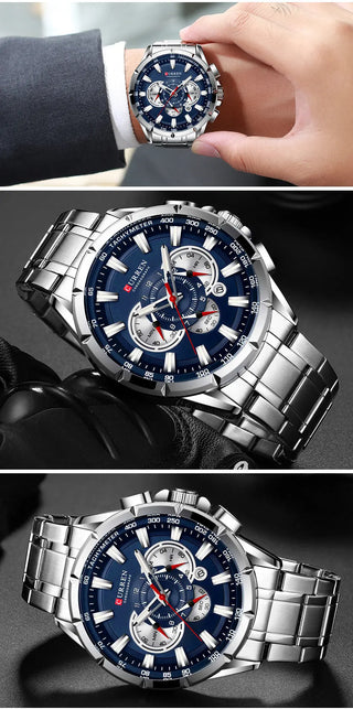 Curren Men’s Watches Top Brand Luxury Chronograph Quartz Men Watch Waterproof Sport Wrist Watch Men Stainless Steel Male Clock ALODIA STORE