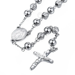 Davieslee Womens Men's Necklace Stainless Steel Chain Bead Rosary Long Necklace Jesus Christ Cross Prayer Jewelry DLKN434 ALODIA STORE