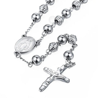 Davieslee Womens Men's Necklace Stainless Steel Chain Bead Rosary Long Necklace Jesus Christ Cross Prayer Jewelry DLKN434 ALODIA STORE