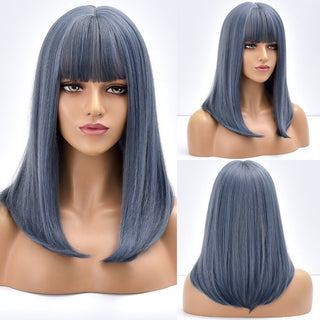 Blonde Ombre Long Straight Gold Synthetic Wig With Bangs For Black White Women Heat Resistant Fiber Daily Hair Cosplay Wigs ALODIA STORE
