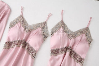 5PCS Robe Suit Satin Women Nightwear Lace Kimono Gown Bridal Wedding Bathrobe Set Sexy Pajamas V-Neck Sleepwear Lounge Lingerie ALODIA STORE