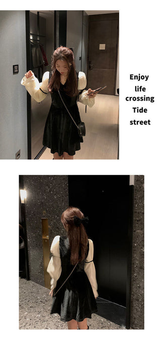 Vintage Mini Dress Lolita Women 2023 Autumn Lace Bow Velvet Evening Party Dress Female Y2k Casual Kawaii One Piece Dress Korean ALODIA STORE