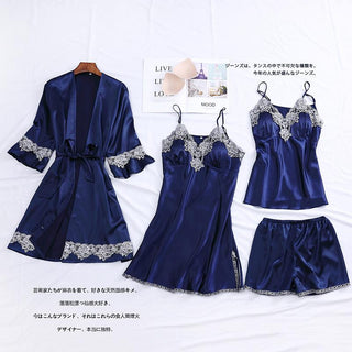 4PCS Satin Sleepwear Lady Pajamas Suit Nighty&amp;Robe Set Sexy Intimate Lingerie Casual Bridal Wedding Gift Homewear Nightgown ALODIA STORE