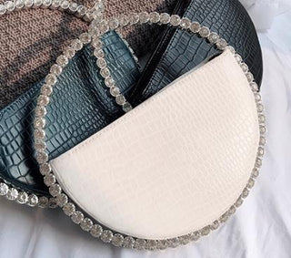 Luxury Colored Diamond Half Moon Women Purses and Handbags Evening Bag Serpentine Designer Party Clutch Bag Chic Wedding Bag ALODIA STORE