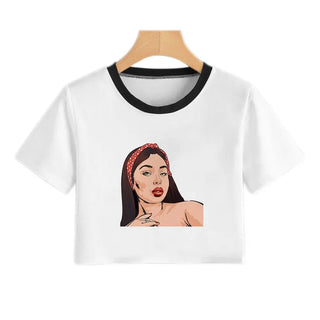 2020 New Summer Sexy Girls Printing Fashion Harajuku Sexy Tank Crop Top Mujer White Tops Clothes Women Croptop Short Sleeve ALODIA STORE