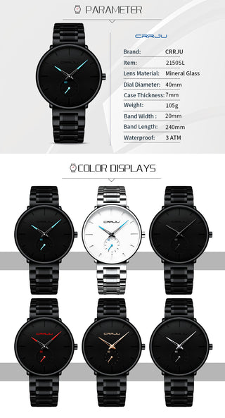 CRRJU Mens Watches Stainless Steel Men's Wrist Watch Casual Luxury Waterproof Sport Watch for Men Quartz Watch Relogio Masculino ALODIA STORE