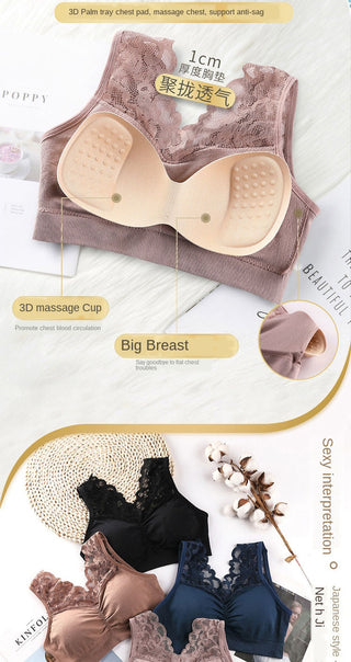 (35-100kg) Sexy Lace Free Wire Underwear Women Push Up Bra with Pad Kpop Fashion Cozy Chest Wrap Undies Lingerie Female Crop Top ALODIA STORE