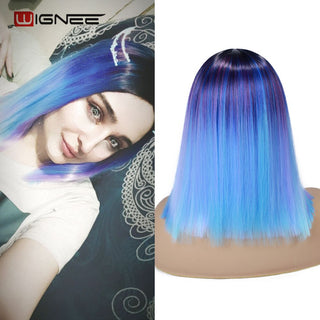 Wignee Straight Short Hair Synthetic Wigs For Women Heat Resistant Ombre Daily Soft Hair Glueless Daily Fiber Wigs Red Hair ALODIA STORE
