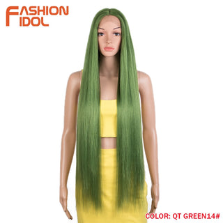 38 inch Straight Hair Synthetic Lace Front Wigs For Women High Temperature Fiber Ombre Blonde Highlight Cosplay Wig FASHION IDOL ALODIA STORE