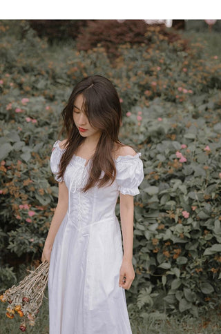 Elegant Fairy Dress Women White French Puff Sleeve ALODIA STORE