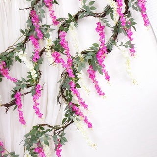 Wisteria Artificial Flower Vine Ivy Leaf Garland Silk Rose Flowers Rattan String Vine Wedding Arch Flower Home Garden Decoration ALODIA STORE