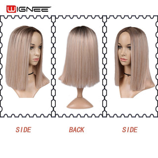 Wignee Straight Short Hair Synthetic Wigs For Women Heat Resistant Ombre Daily Soft Hair Glueless Daily Fiber Wigs Red Hair ALODIA STORE