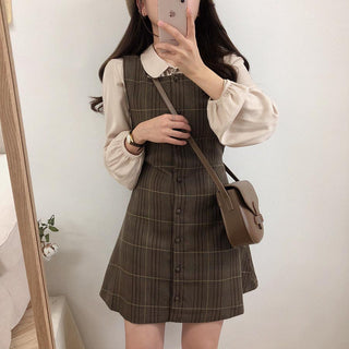 Plaid Button Shirt Dress ALODIA STORE