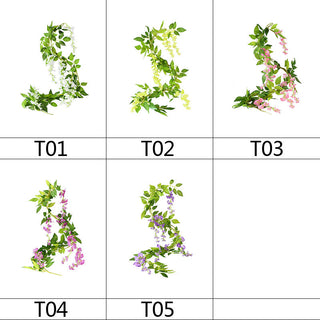 Wisteria Artificial Flower Vine Ivy Leaf Garland Silk Rose Flowers Rattan String Vine Wedding Arch Flower Home Garden Decoration ALODIA STORE