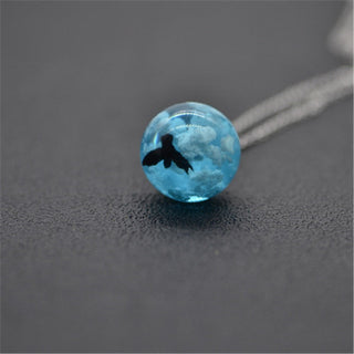 Chic Transparent Resin Rould Ball Moon Pendant Necklace Women Blue Sky White Cloud Chain Necklace Fashion Jewelry Gifts for Girl ALODIA STORE