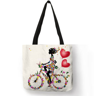 Wishing Girl Print Linen Reusable Shopping Bags ALODIA STORE