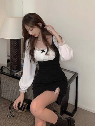 Women Spring Sexy Puff Sleeve Slim Mini Fashion Korean Style Dress ALODIA STORE