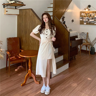 French Elegant Dress Women 2020 Autumn Casual Gothic Square Collar Puff Sleeve Chic Vintage Party Dress One-Piece Dress Korean ALODIA STORE