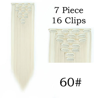 24Inchs 16 Clips in Hair Extensions Long Straight Hairstyle Synthetic Blonde Black Hairpieces Heat Resistant False Hair ALODIA STORE