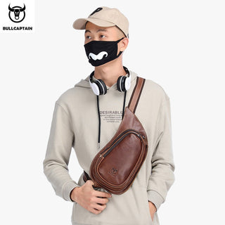 BULLCAPTAIN Leather Crossbody Bag Men Crazy Horse Leather Chest Bags New Fashion Multi-function card bag's mobile phone bages ALODIA STORE