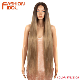 38 inch Straight Hair Synthetic Lace Front Wigs For Women High Temperature Fiber Ombre Blonde Highlight Cosplay Wig FASHION IDOL ALODIA STORE