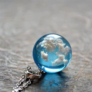 Chic Transparent Resin Rould Ball Moon Pendant Necklace Women Blue Sky White Cloud Chain Necklace Fashion Jewelry Gifts for Girl ALODIA STORE