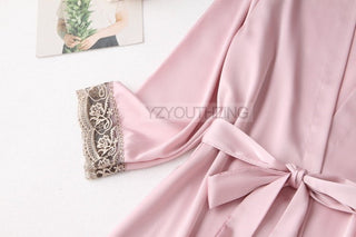 5PCS Robe Suit Satin Women Nightwear Lace Kimono Gown Bridal Wedding Bathrobe Set Sexy Pajamas V-Neck Sleepwear Lounge Lingerie ALODIA STORE