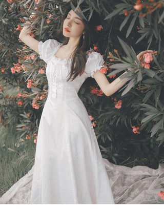 Elegant Fairy Dress Women White French Puff Sleeve ALODIA STORE