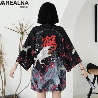 Haori Yukata Men Korean Samurai Japanese Kimono Traditional Clothing Vintage Crane Anime Kimono Beach Girls Cosplay Dress Shirts ALODIA STORE