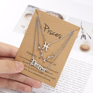 3Pcs/set 12 Zodiac Sign Necklace For Women 12 Constellation Pendant Chain Choker Birthday Jewelry With Cardboard Card ALODIA STORE