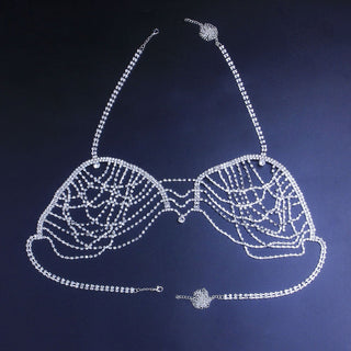 Stonefans Sexy Body Chain Rhinestone Bra and Panties Sets for Women Bling Crsytal Mesh Body Chain Bikini Bra Lingerie Jewelry ALODIA STORE