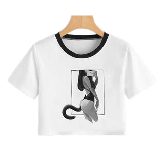 2020 New Summer Sexy Girls Printing Fashion Harajuku Sexy Tank Crop Top Mujer White Tops Clothes Women Croptop Short Sleeve ALODIA STORE