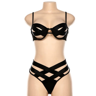 Ellolace Sexy See Through Lingerie Women Underwear Set Bra Set String Transparent Bandage Hollow Out Female Bra and Party Set ALODIA STORE