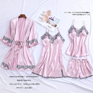4PCS Satin Sleepwear Lady Pajamas Suit Nighty&amp;Robe Set Sexy Intimate Lingerie Casual Bridal Wedding Gift Homewear Nightgown ALODIA STORE