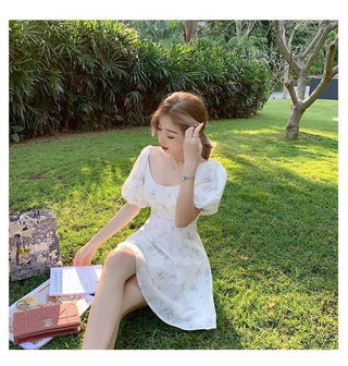 Summer Elegant Puff Sleeve French Floral Print Mini Dress Japan Style Kawaii Dress Women 2023 ALODIA STORE
