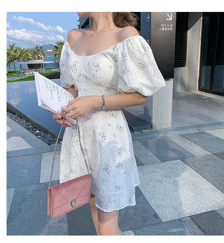 Summer Elegant Puff Sleeve French Floral Print Mini Dress Japan Style Kawaii Dress Women 2023 ALODIA STORE