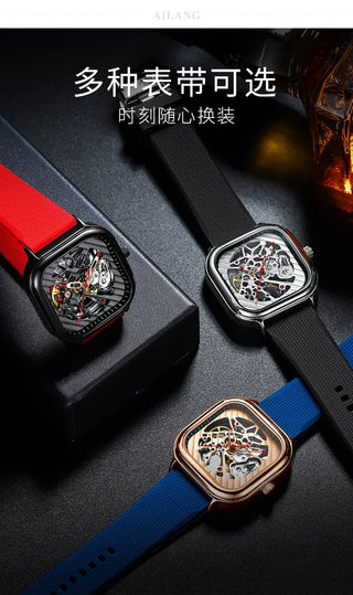 AILANG Men's Watch Top Brand Luxury Watch Men's Mechanical Silicone Strap Waterproof Watch Men's Hollow Reloj Hombre 2020 New ALODIA STORE