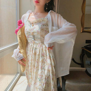 Spaghetti Strap Women French Elegant Vintage Floral Dress sweat ALODIA STORE
