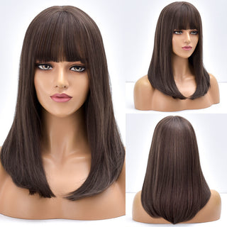 Blonde Ombre Long Straight Gold Synthetic Wig With Bangs For Black White Women Heat Resistant Fiber Daily Hair Cosplay Wigs ALODIA STORE